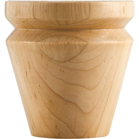 HARDWARE RESOURCES 4" Wx4"Dx4"H Rubberwood Round Grooved Tapered Bun Foot BF14-3-RW